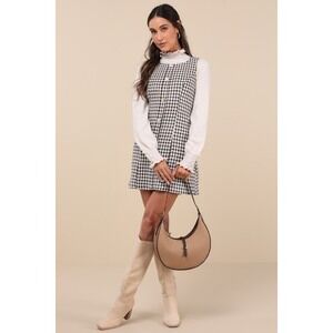 Lulus Brown Houndstooth Button-front Shift Mini Dress - Size XL, new - tags on